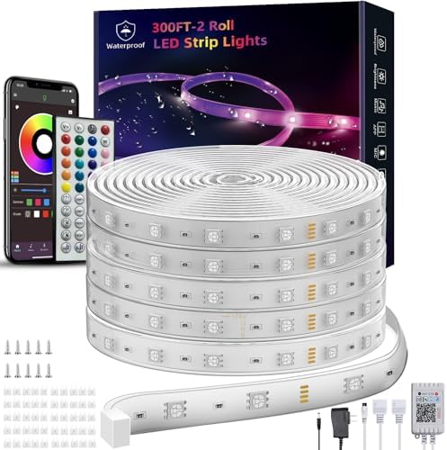 Ledagic 300ft Outdoor Led Strip Lights Waterproof, Ip68 Outside Led Light Strip Waterproof with Remote and App Control, Exterior Led Rope Lights Music Syne RGB Strip Lights for House Decor (2*150ft) by Ledagic