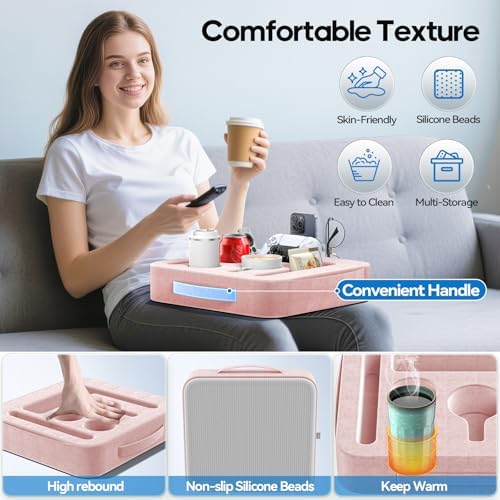 Couch Cup Holder Tray, Couch Caddy for Drink, Snack, Phone, Remote, Ipad, Game Controller, Large-size Sofa Cup Holder for Bed, Sofa, Car, Desk, Pink - Image 5