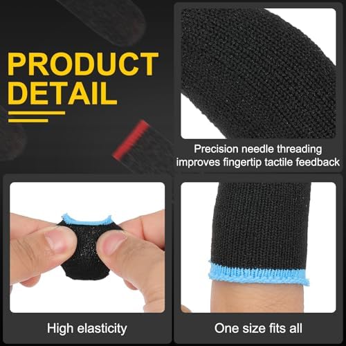 PATIKIL Controller Finger Thumb Sleeve, 12 Pack Mobile Gaming Finger Sleeve Fiber Tip Gloves Anti-Sweat Breathable for Phone Game Touchscreen Devices, Black/Blue - Image 4