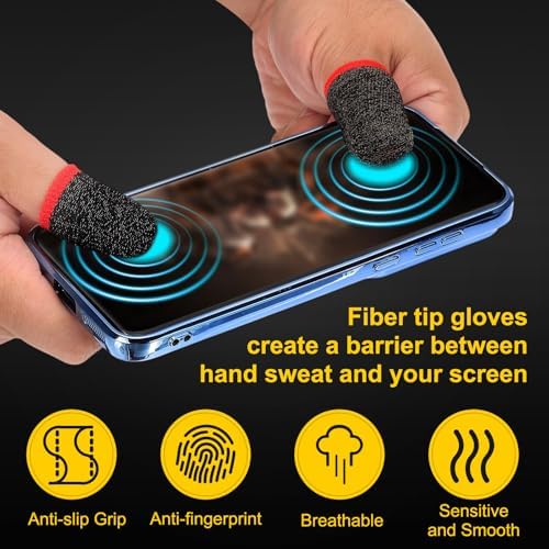PATIKIL Controller Finger Thumb Sleeve, 12 Pack Mobile Gaming Finger Sleeve Fiber Tip Gloves Anti-Sweat Breathable for Phone Game Touchscreen Devices, Black/Red - Image 5