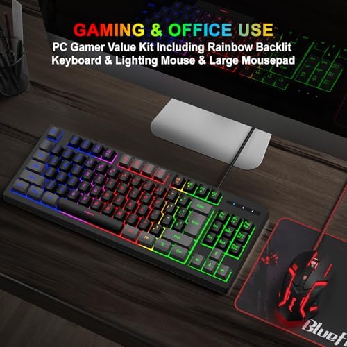 BlueFinger RGB 87 Keys Gaming Keyboard and Backlit Mouse Combo, USB Wired Rainbow Keyboard, Gaming Keyboard Set for Laptop PC Computer Game and Work(Gray & Black) - Image 6