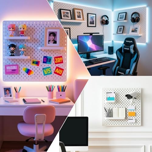 Pegboard Combination Wall Organizer Kit，4 Pegboards & 20 Accessories, Mount Display Pegboard Panel for Home Office, Gaming Room, Wall Storage,Crafts Organization,12''x12'' Each (White) - Image 2