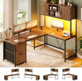 SEDETA Reversible Farmhouse L Shaped Office Desk with Drawer, Hutch by SEDETA