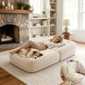KEIKI Giant Human Dog Bed for People, Adjustable Floor Sofa Bed with 5-Position Backrest & 2 Pillows, Foldable Human Size Dog Bed, Plush Lounge Chair for Adults, Gaming, Reading, Relaxing, Off White by KEIKI