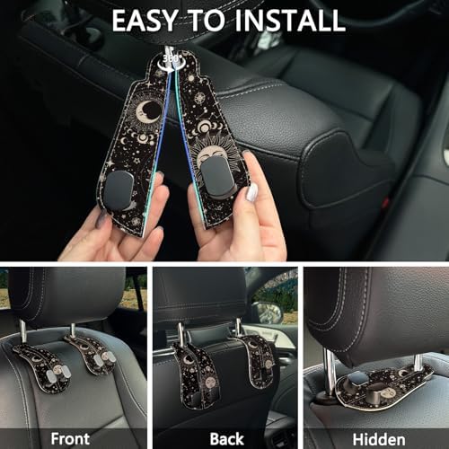 Blusabaca 2PCS Car Seat Headrest Hooks, Purses Bags Holder, Sun and Moon - Image 6