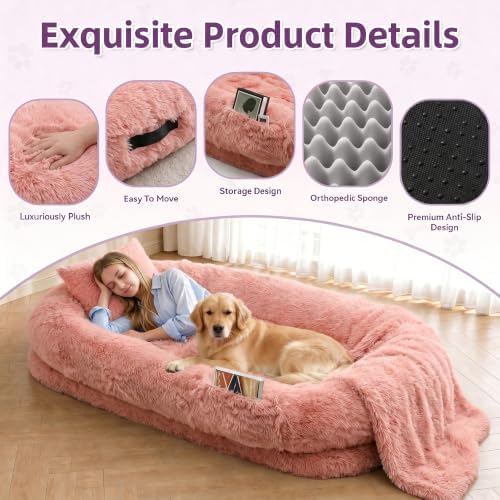 Human Dog Bed with Pillow & Blanket - 71 × 45 × 12 Inch - Image 3