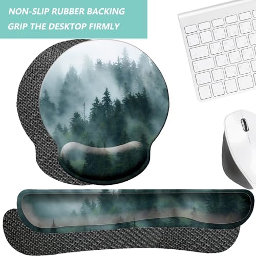 Keyboard Wrist Rest Pad Mouse Pad with Wrist Support Set of 3, Mousepad with Non-Slip Rubber Base, Ergonomic Memory Foam Mouse Wrist Cushion Support for Home Office Laptop Computer Gaming, Forest - Image 4