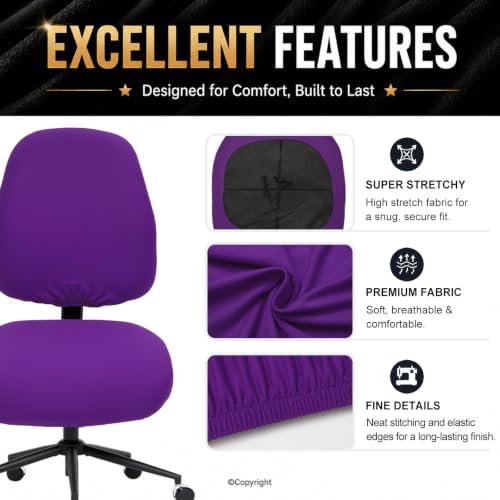 Super Stretchable Separate Office Chair Seat Covers - Universal Spandex Computer Chair Slipcover - 180GSM Washable Rotating Backrest Coverings & Cushion Protectors for Dogs, Cats, Pets - Image 4