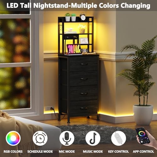 Furnulem Tall Nightstand, LED Night Stand with Charging Station - Image 4