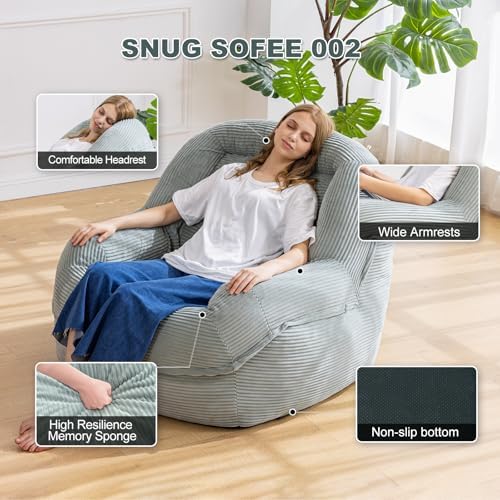 Giant Bean Bag Chair for Adults, Oversized Floor Lounge Chair with Armrests | Mint Green, soft corduroy and resilient foam for living rooms, bedrooms, reading nooks, gaming rooms, movie nights, and pets - Image 3