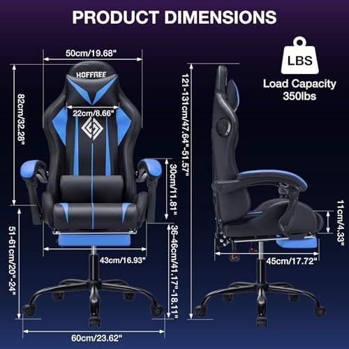 HOFFREE RGB Gaming Chair with Speakers Massage LED Lights Game Chair-Blue | Bluetooth Computer Gaming Chair with Footrest Video Game Chair for Adults Ergonomic High Back Gamer Chair with Lumbar Support - Image 2