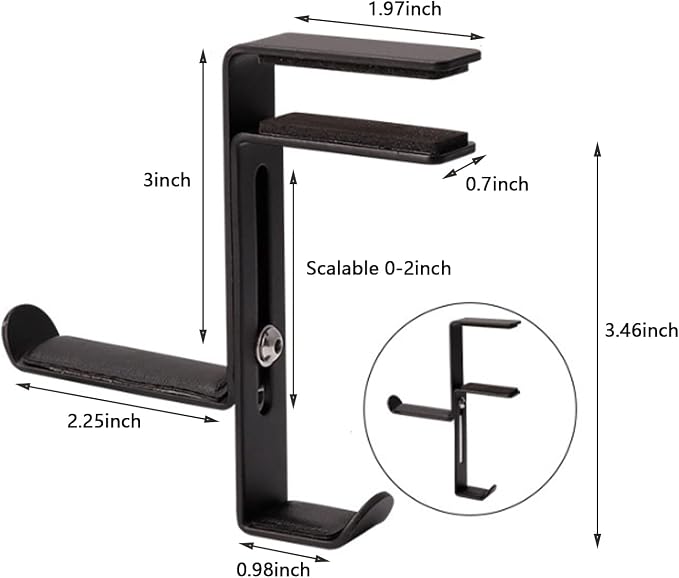 BetterJonny 2 Pcs Gaming Headphone Stand, Headphone Hanger with Height Adjustable Clamp Under Desk Clamp Controller Stand Earphone Rack with Cable Clip for PC Gaming Headset (Black) - Image 2