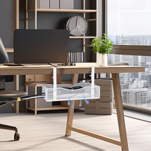 Extra Wide Under Desk Cable Management - 7inch No Drill Installation Cable Management Tray, Clamp/Screw Mount Desk Cable Management, Cable Management Tray for Office, Home((White, XL) (Pack of 2) - Image 5