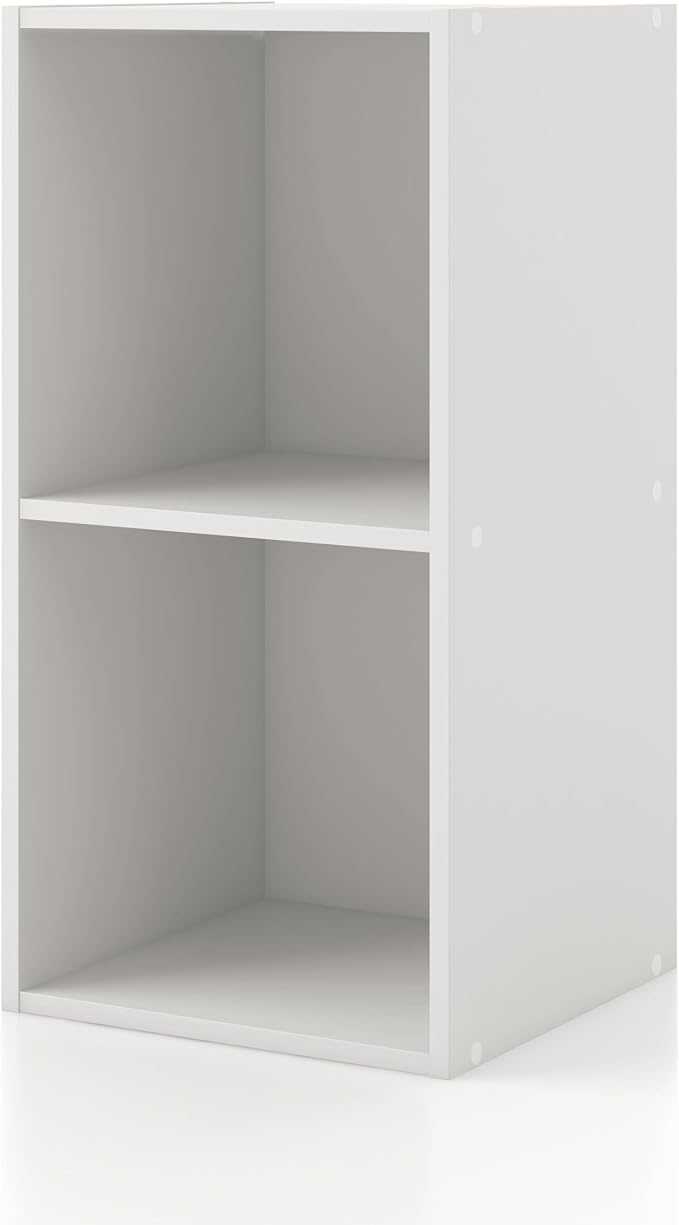 Homes: Inside + Out Apexa 2-Cube Storage Organizer Shelves, Stackable Wood Bookcase Fits Cubby Bins for Organization, Dorm Teen Room Decor & Home Office, White by HOMESInsideOut