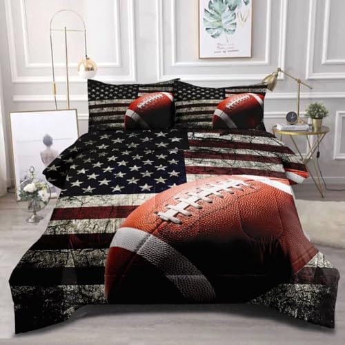 American Football Comforter Set for Boys Teens,Kids Sports Bedding Set Twin Size,USA Flag Football Printed Bedroom Sets with 2 Matching Pillow Shams by GRATTIOC