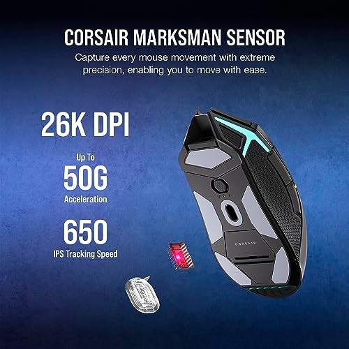 Corsair NIGHTSABRE RGB Wireless Gaming Mouse for FPS, MOBA - 26,000 DPI - 11 Programmable Buttons - Up to 100hrs Battery - iCUE Compatible - Black - Image 4