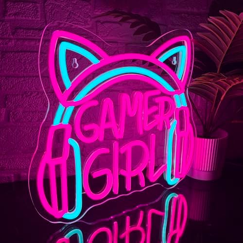 Mutank Gamer Girl Cat Headphones Neon Sign, Game Room Neon Sign USB Powered Game Headphone Sign LED Dimmable, for Gaming Room Bedrooms and Cat Ear Girl Man Caves Decor(13.3 * 12.2 In) - Image 2