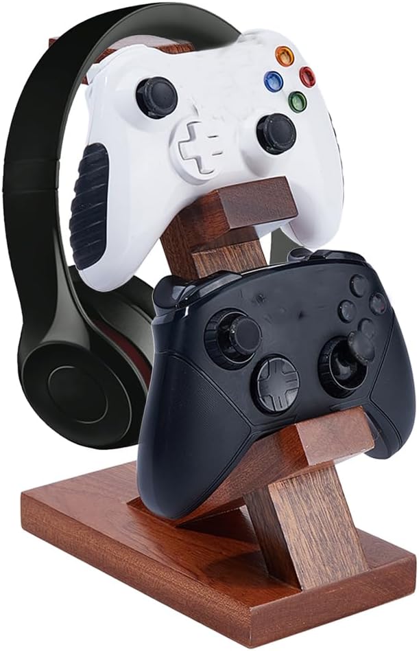 DICOSMETIC 1 Set Universal Controller Holder Wood Game Headset Stand Brown Gaming Controller Storage Rack with 17.8x10.2x24cm (7x4x9.45in) Size for Women Men Husband by DICOSMETIC