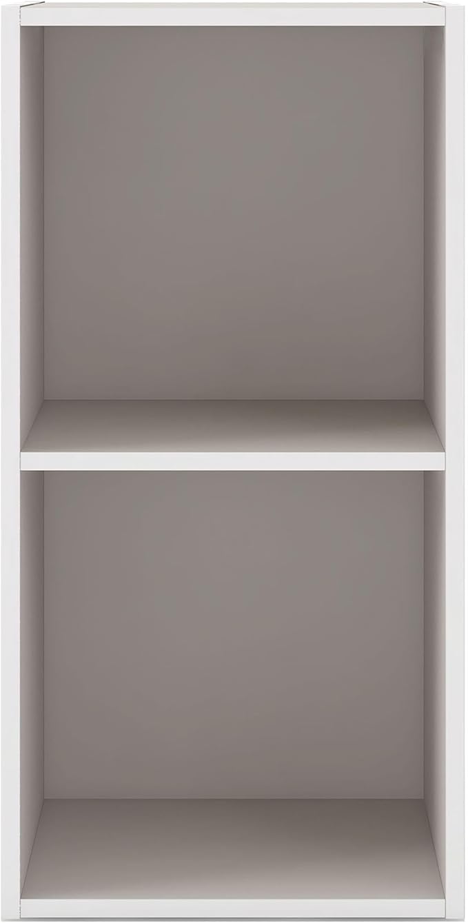 Homes: Inside + Out Apexa 2-Cube Storage Organizer Shelves, Stackable Wood Bookcase Fits Cubby Bins for Organization, Dorm Teen Room Decor & Home Office, Taupe Grey - Image 4
