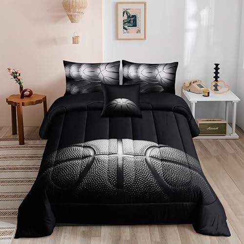 Basketball Comforter Sets,6 PCS Basketball Bedding Set for Boys,Kids Comforter Set for Boys,Twin Black and Grey Comforter Sets for Boy,Bed in A Bag with Sheets(Twin-6 Pieces) by Helloosuucomforterset