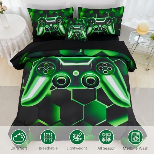 URBONUR Black Green Gaming Twin Comforter Set for Boys 6Pcs Bed in A Bag - Image 3