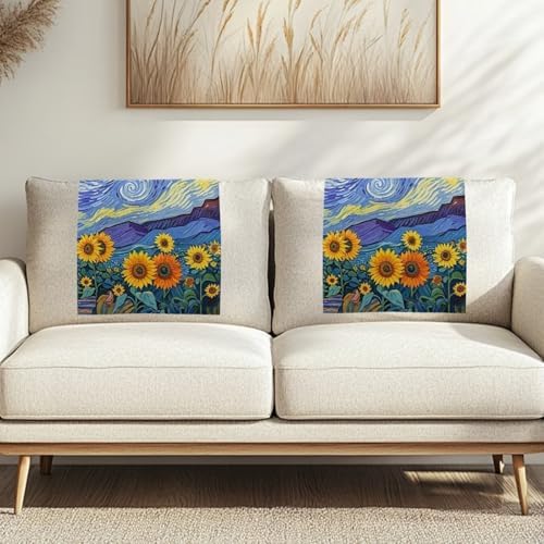 Starry Night Sunflower Headrest Cover for Small Recliner 26x16 Inch 3 Pcs - Easy Install Decoration Polyester Slipcover, Non-Slip Breathable Protector with Nails for Home/Office - Image 2