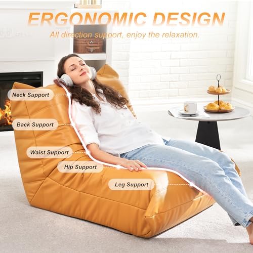Hobestluk Bean Bag Chair Leather Togo Chair Memory Foam Living Room Adult | Medium Black,Ergonomic Design,Floor Chair,Waterproof,Easy Clean,Anti-slip Bottom,No Assembly Required,For Bedroom Reading - Image 3
