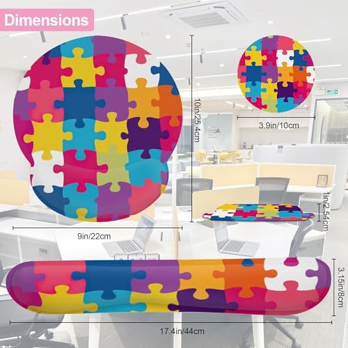 Autism Awareness Puzzle Colorful Keyboard Wrist Rest Pad and Mouse Pad Wrist Support Set,3-in-1 Ergonomic Mouse Pad with Non-Slip Rubber Base for Home Office Game Computers Desk, - Image 5