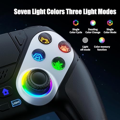 Dinosoo RGB Wireless Controller for PS5/PC/Mobile – Bluetooth Gamepad with Turbo, Macro, Dual Vibration, 6-Axis Gyro, 3.5mm Audio Jack, Built-in Speaker, 1000mAh Battery (Black) - Image 4