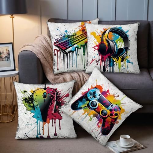 Gamer Pillow Covers 20x20 Set of 4, Gamer Room Decor for Boys, Gaming Pillow Covers Teen Boy Room Decor Gaming Decor Accessories Sofa Couch Men Bedroom Toddler Kids Home Decorations Birthday Gifts - Image 2