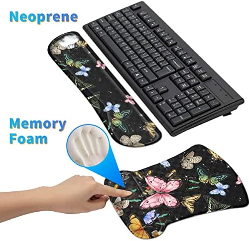 Ergonomic Mouse Pad with Wrist Support Gel Mouse Pads and Upgrade Keyboard Wrist Rest Pad Set, Coasters Non-Slip PU Base Mouse Mat for Office Gaming Computer Laptop Home, Glitter Butterfly - Image 4