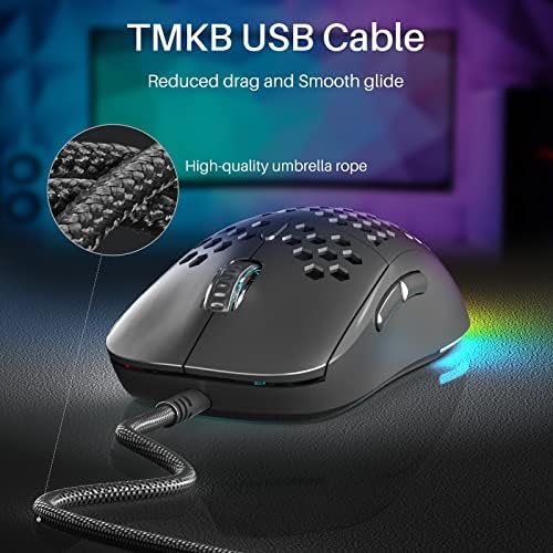 DIERYA M1SE Wired Gaming Mouse with Honeycomb Shell, 12800DPI Optical Sensor, 6 Programmable Macros, Software Support for Custom Key Config, and RGB Settings for Windows 7/8/10/XP, Vista, Linux-Black - Image 6