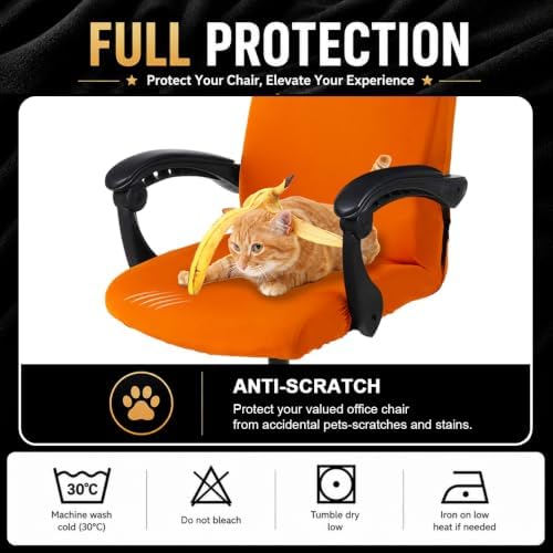 Stretch Computer Office Chair Cover with Durable Zipper - Universal Washable Removable Spandex Rotating Boss Chair Slipcovers - Anti-dust Soft Desk Chair Seat Protector for Dogs, Cats, Pets (Orange) - Image 5