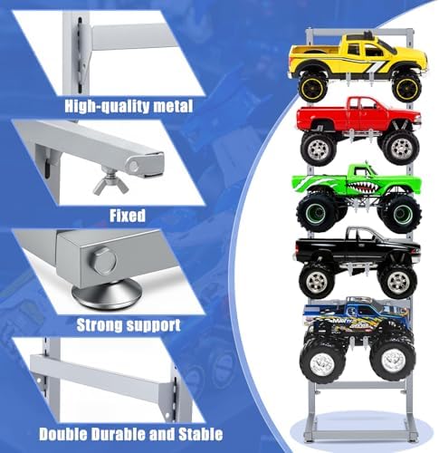 AceOrbit Rc Car Stand 5 Layer Adjustable Wall Mount Car Display Rack with Screws Crawler 15" x 13" x 60" Storage System for 1/10 1/12 1/18 1/24 1/32 Multiple Scale Cars/Trucks Stand Shelf(Silver) - Image 4