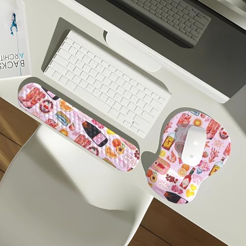 Cute Pink Mouse Pad and Keyboard with Wrist Rest Ergonomic Aesthetic Gaming Mouse Pads, Best Desk Decor Office Cute Pink Desk Accessories Mouse Pad with Wrist Rest, Vacation Style Soft Gel Material - Image 3