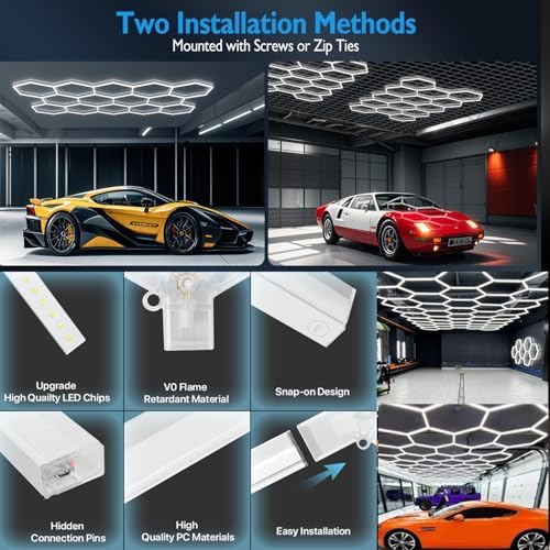 61Lights LED Hexagon Garage Lights,15-Hex Honeycomb Lights 68800Lumens Hexagon DIY Super Bright Car Detailing Ceiling 688W LED Shop Light for Warehouse Workshop Gym Basement - Image 5