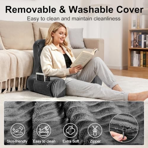 Reading Pillow for Bed Sitting Up, Back Support Pillow with Arms - Image 6