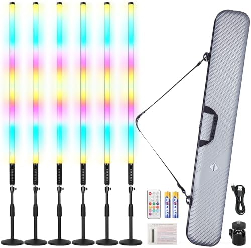 6Pack RGB Tube Light 4ft Rechargeable 5000mAh DJ Lights Tube Bar with Case Wireless Colorful Neon Lights Bar Stand for Stage Party Event Wedding Photo Booth Studio Light Stick by TAOXIRGB