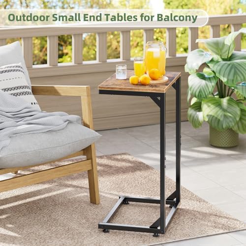 Simple Trending C Shaped End Table, Small Side Table, TV Trays for Couch, Sofa Table for Living Room, Bedside, Rustic Brown - Image 2