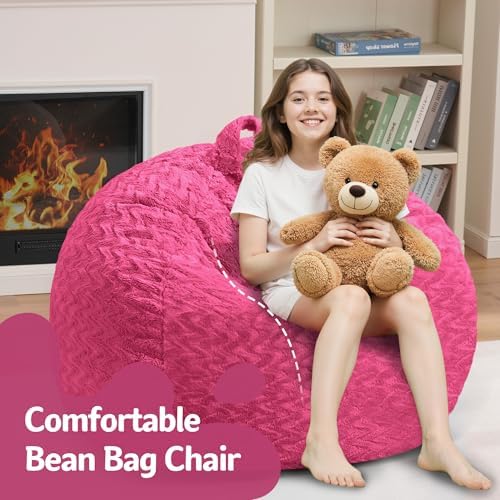 2FT Bean Bag Chair,Giant Bean Bag Chairs for Adults,Big Bean Bags with Memory Foam Filled, Large Beanbag Chairs with Chevron Plush Cover-Pink - Image 5