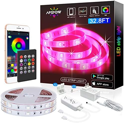 LED Strip Lights 32.8ft, Multicolor RGB LED Light Strips, 5050 LED Tape Lights, Music Sync Color Changing+Remote Control +APP Controlled LED Strip Lights for Bedroom Party Christmas Decoration by APSPOW