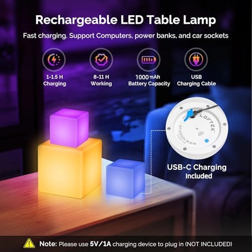 LOFTEK 7-inch LED Cube Lights, Rechargeable RGB Table Lamp, Hangable - Image 6