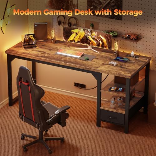 Mericonia 54" Reversible Computer Desk with Drawer, 1.2" Thick Office Desk - Image 7