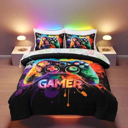 NTBED Game Console Comforter Set for Boys Girls Kids Tie Dye GamingLightweight Microfiber Gamer Bedding Sets (Multi, Queen 5Pcs) - Image 3