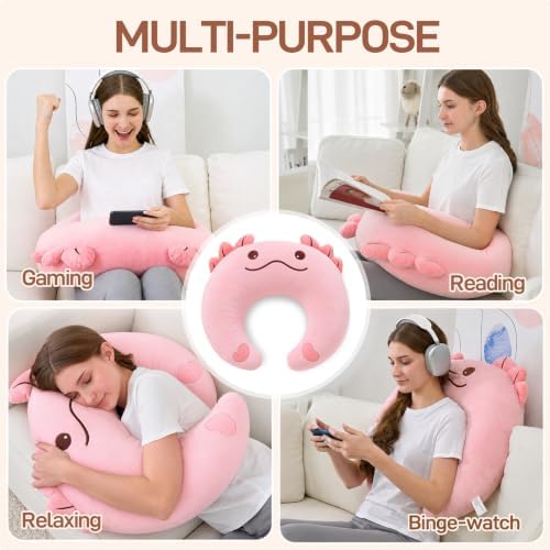 Cute Gaming Pillow for Lap - Plush Reading & Crocheting Pillow for Sitting in Bed, Soft Arm Support Cushion for Tablet/iPad, Kawaii Room Decor Gift Teen Girls & Pink Axolotl Lovers - Image 2