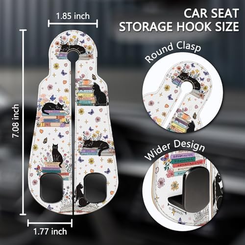 Blusabaca 2PCS Car Seat Headrest Hooks, Purses Bags Holder, Book Lover Cat - Image 5