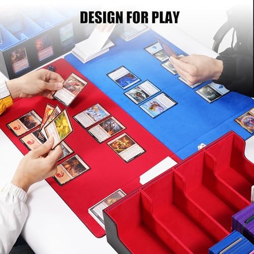 Kabinka Trading Card Storage Box with Commander Display, 4-Row Deck Case with Removable Lid; 2400+ Card Deck Box for MTG TCG Sports Card, 4 Top Loaders, 4 Stoppers, 24 Dividers,1 Dice Bag (Black Red) - Image 6