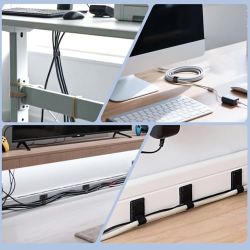 Adhesive Under Desk Cable Management Kit - 45 PCS Sticky Back Velcro Ties + 2 Rolls Extension Straps for No Drill Cord Organization, Home Office (Black) - Image 3