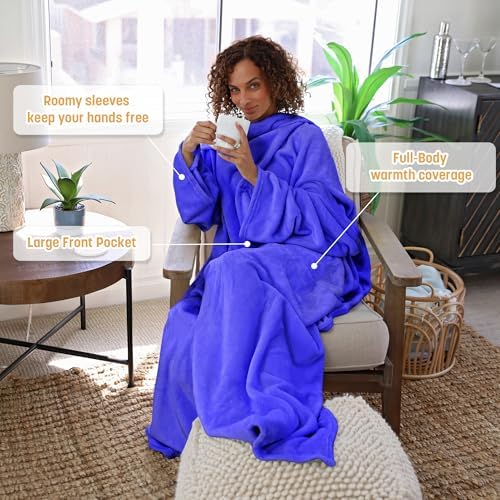 Catalonia Wearable Blanket with Sleeves for Women & Men, Fleece Wrap Throw - Image 3