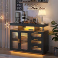 HWB Coffee Bar Cabinet with RGB Light & Charging Station, Black by HWBEnjoywarmhome
